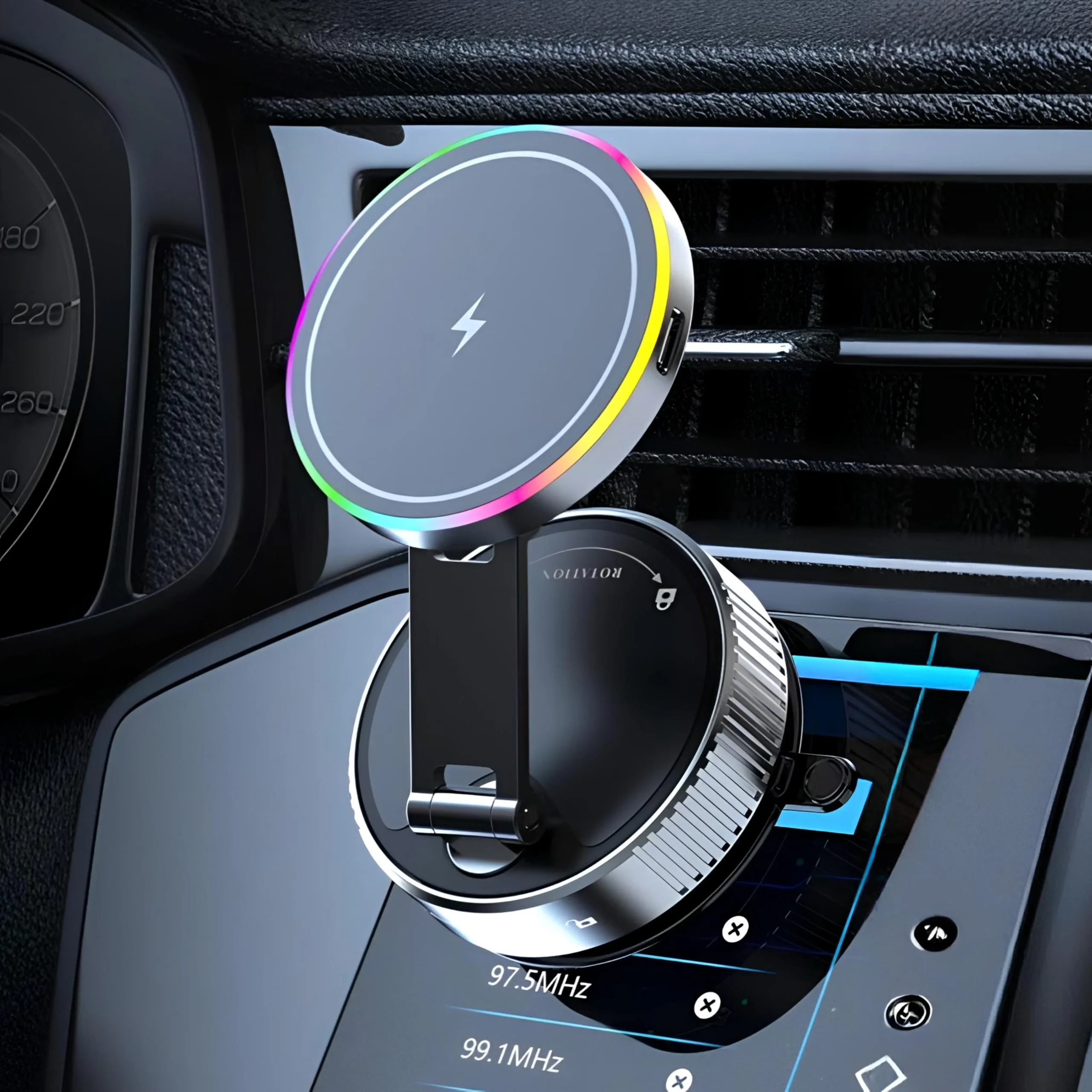 3in1 Car Phone Holder With LED Light & Charger - Image 2